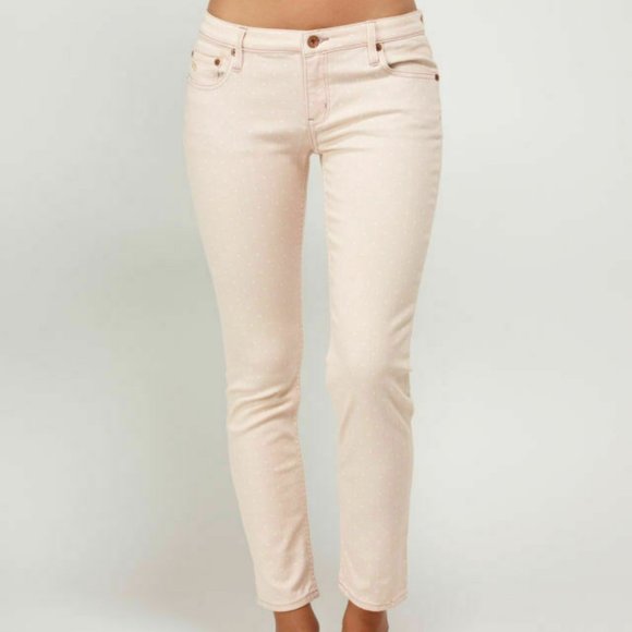 QUIKSILVER Roxy Tama Women Crop Jeans Pink Polks Dots Denim Pants - Picture 1 of 6